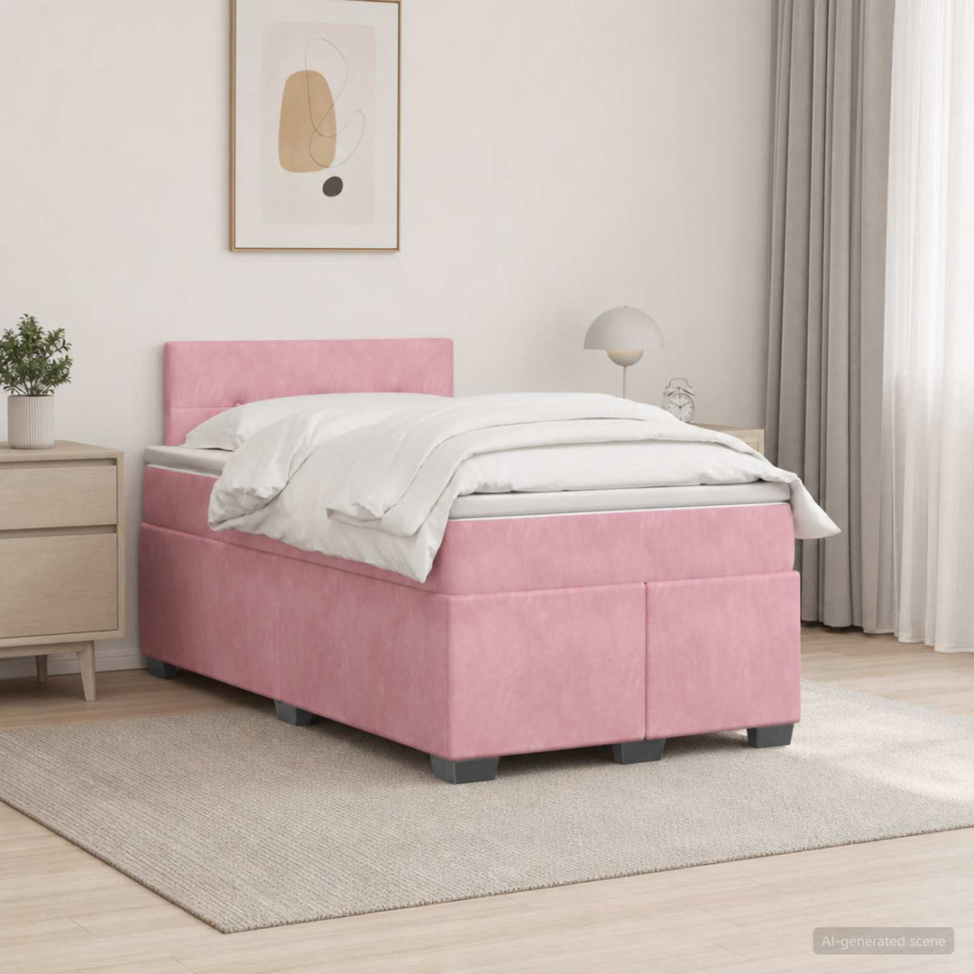 Box Spring Seng med Madras og LED Lyserød 120 x 190 cm Velour
