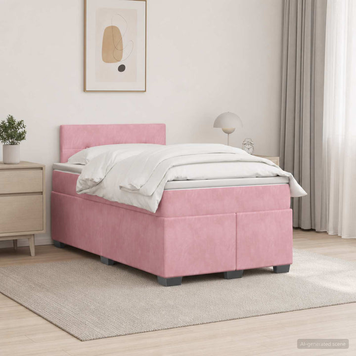 Box Spring Seng med Madras og LED Lyserød 120 x 200 cm Velour