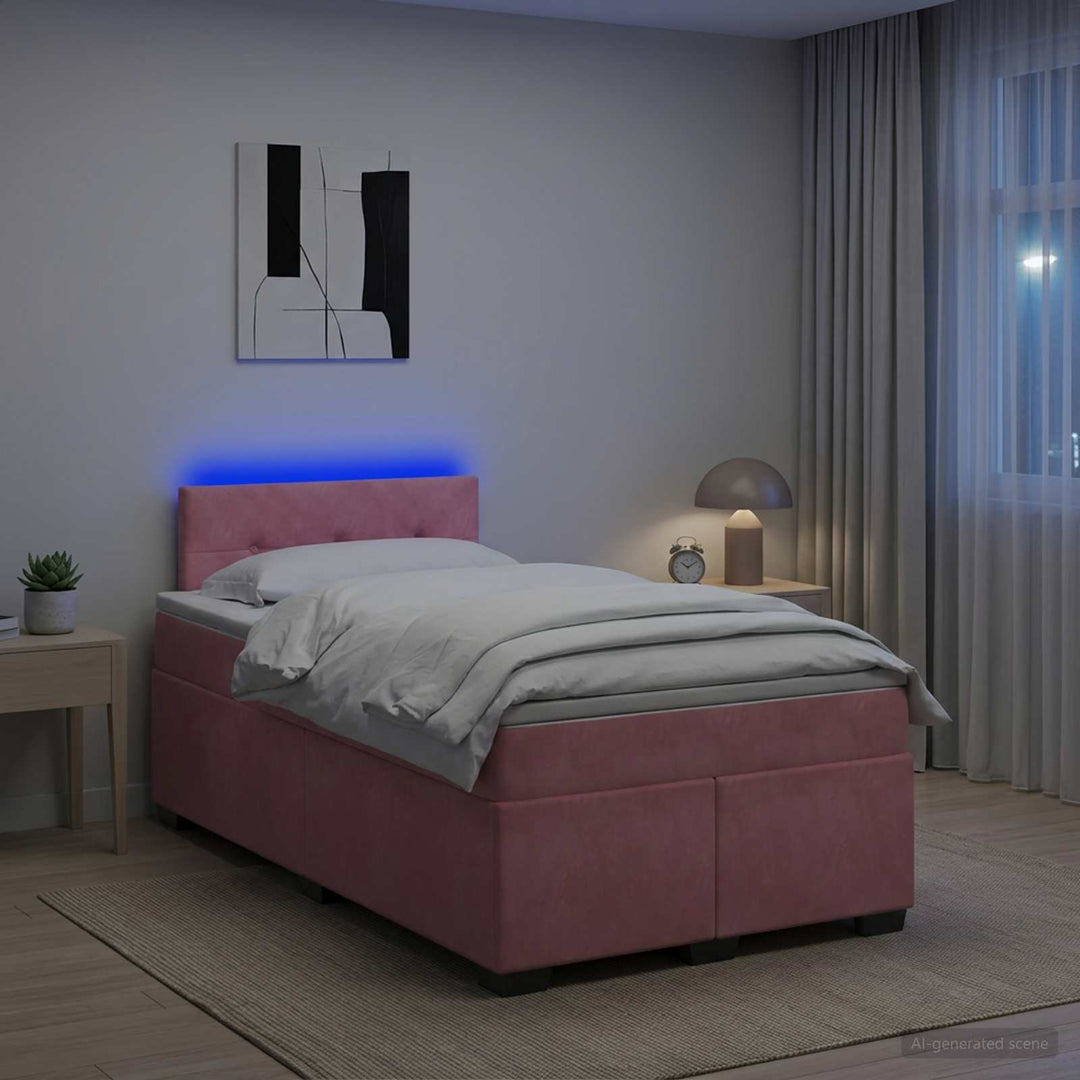 Box Spring Seng med Madras og LED Lyserød 120 x 190 cm Velour