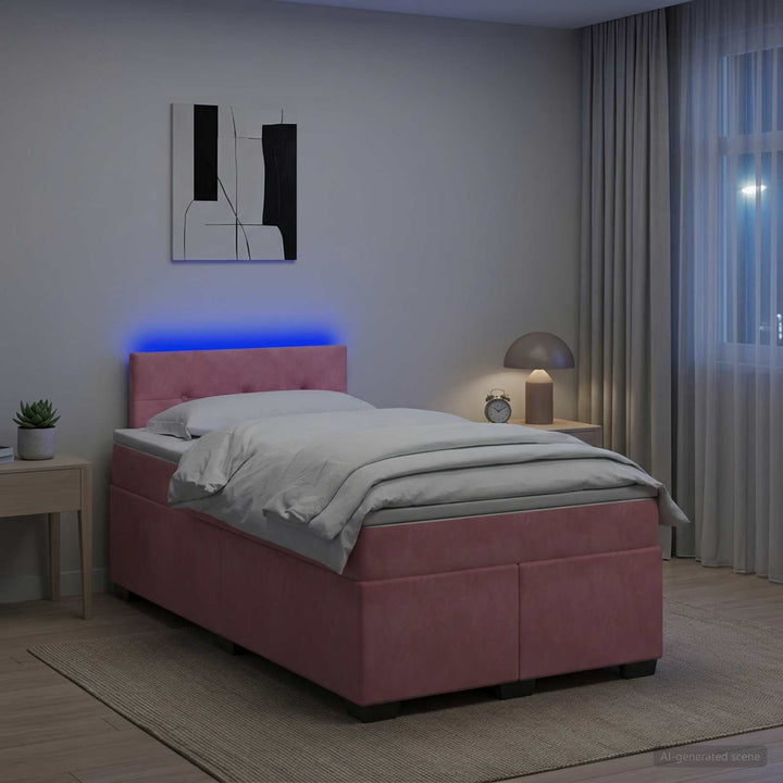 Box Spring Seng med Madras og LED Lyserød 120 x 190 cm Velour