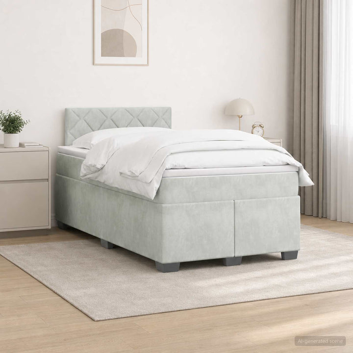 Box Spring Seng med Madras og LED Lysegrå 120 x 190 cm Velour