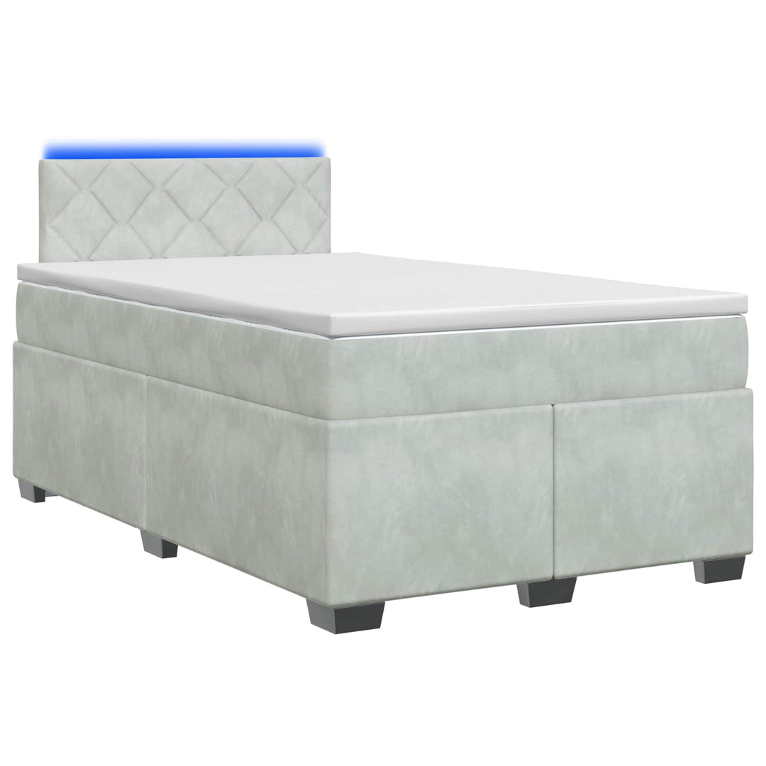 Box Spring Seng med Madras og LED Lysegrå 120 x 190 cm Velour