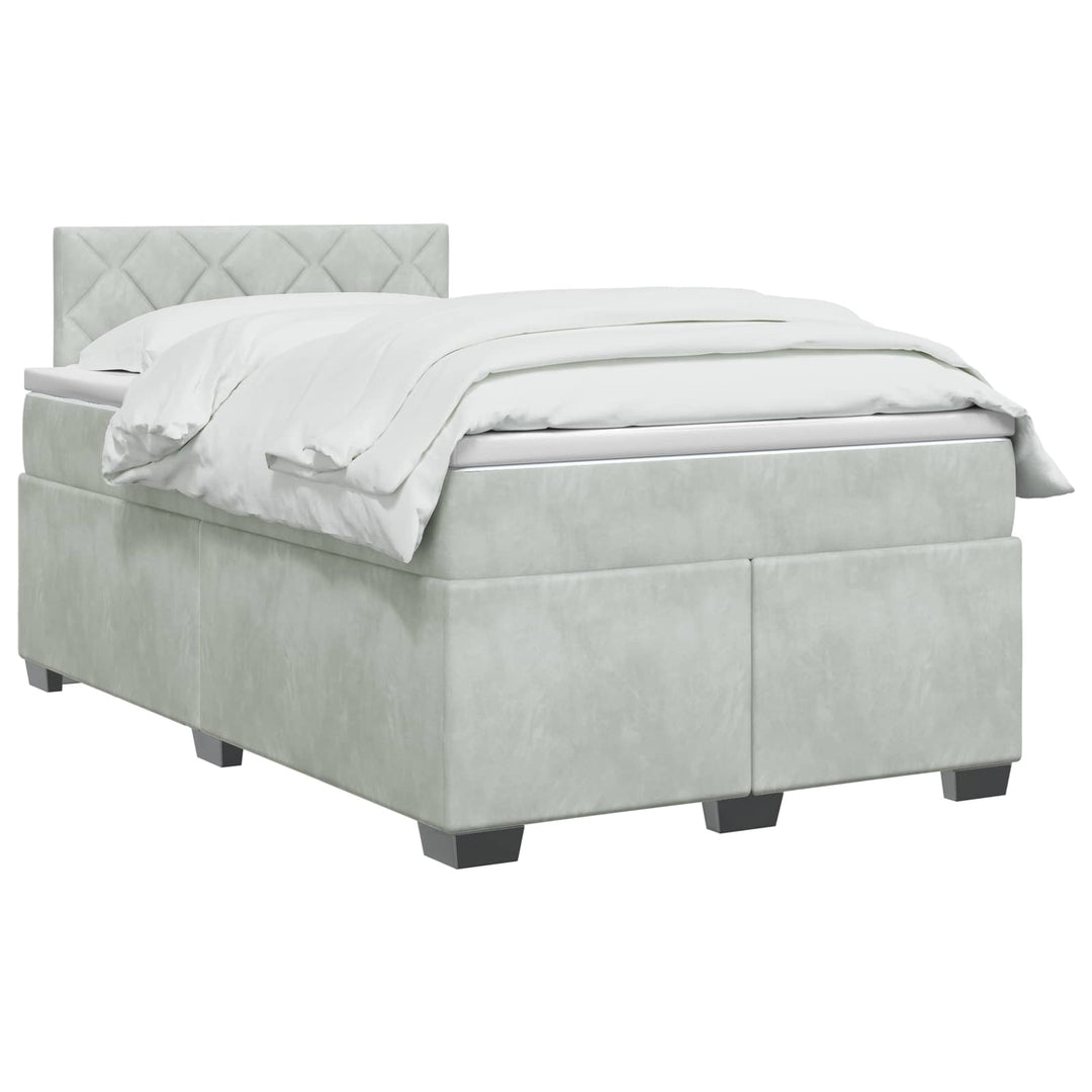Box Spring Seng med Madras og LED Lysegrå 120 x 190 cm Velour