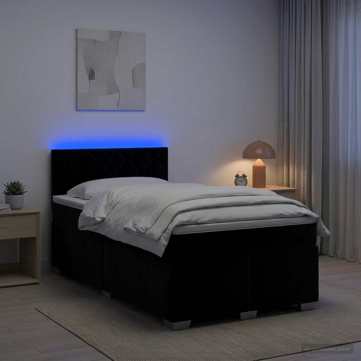 Box Spring Seng med Madras og LED Sort 120 x 190 cm Velour