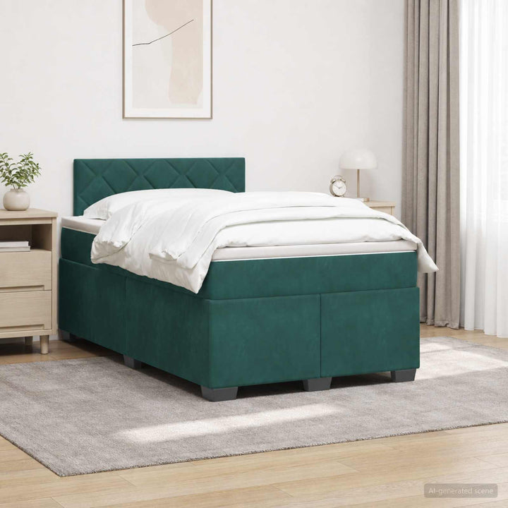 Box Spring Seng med Madras og LED Mørkegrøn 120 x 200 cm Velour
