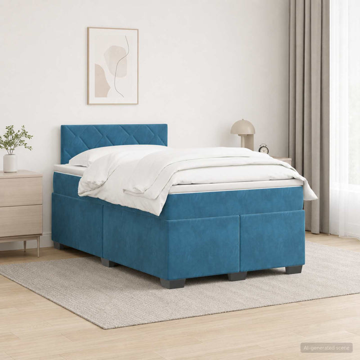 Box Spring Seng med Madras og LED Blå 120 x 200 cm Velour