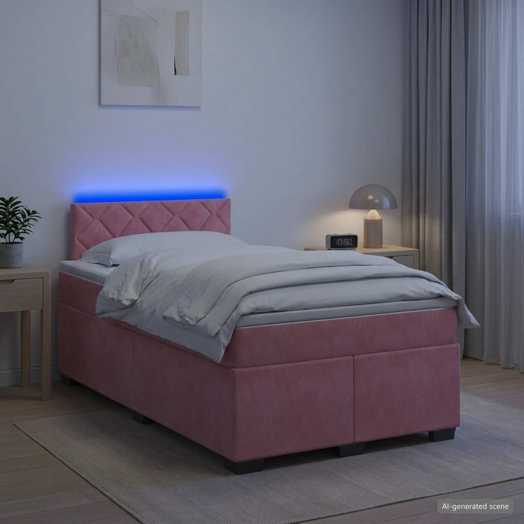 Box Spring Seng med Madras og LED Lyserød 120 x 190 cm Velour
