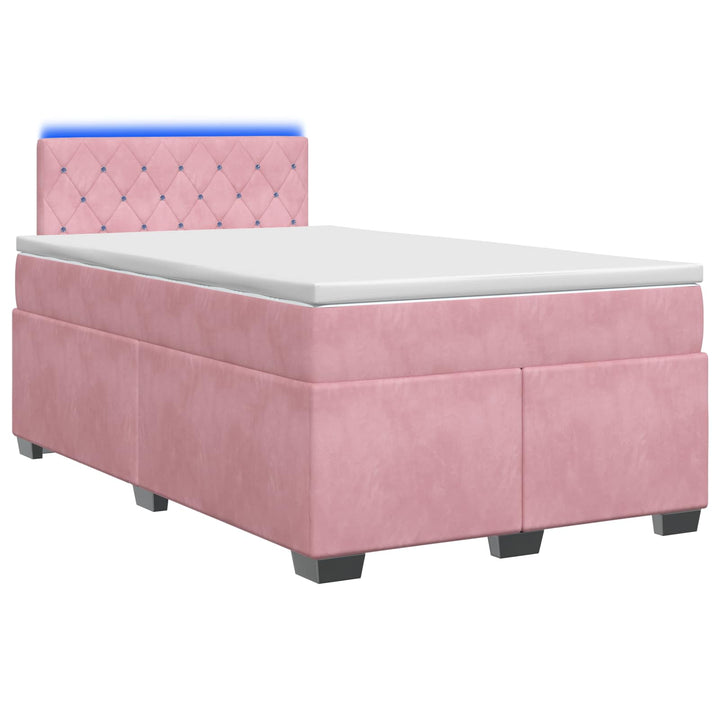 Box Spring Seng med Madras og LED Lyserød 120 x 200 cm Velour