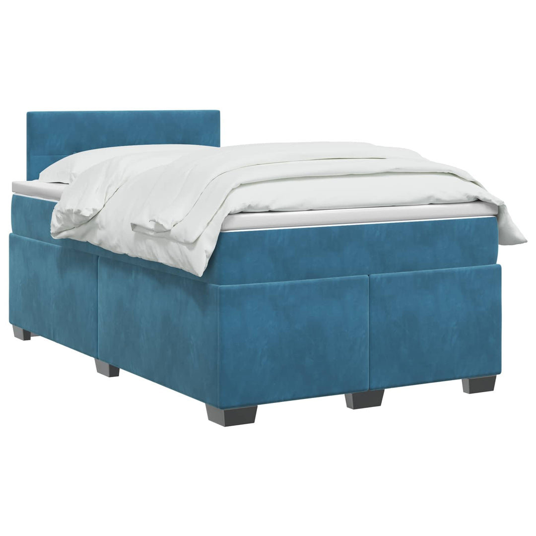 Box Spring Seng med Madras og LED Blå 120 x 200 cm Velour