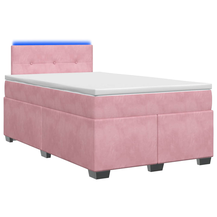 Box Spring Seng med Madras og LED Lyserød 120 x 200 cm Velour