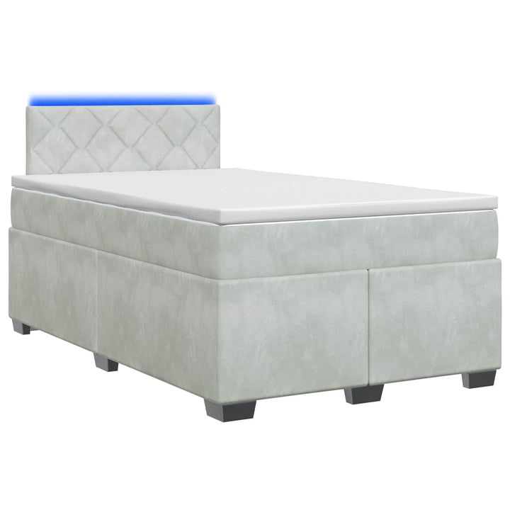 Box Spring Seng med Madras og LED Lysegrå 120 x 200 cm Velour