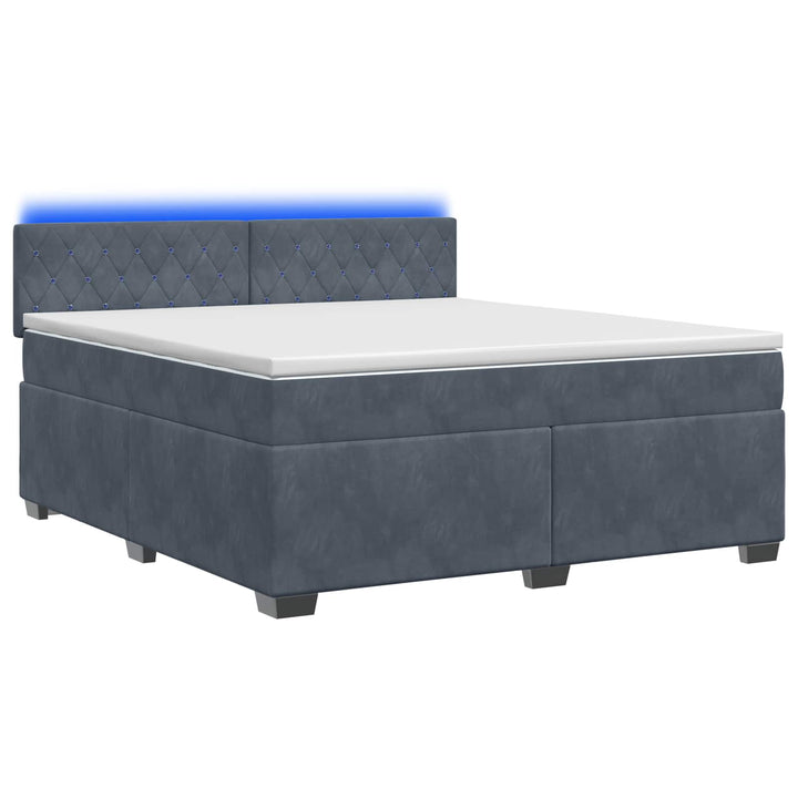 Box Spring Seng med Madras og LED Mørkegrå 140 x 190 cm Velour