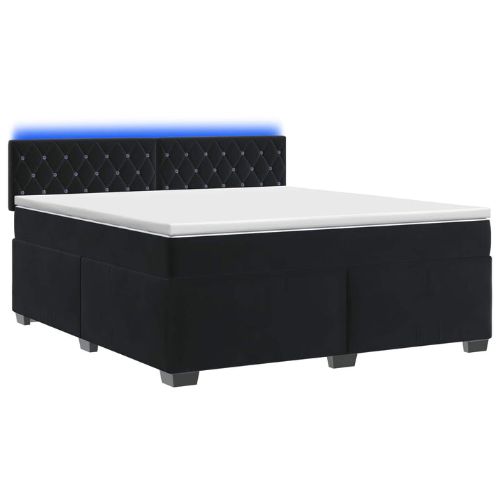Box Spring Seng med Madras og LED Sort 140 x 190 cm Velour