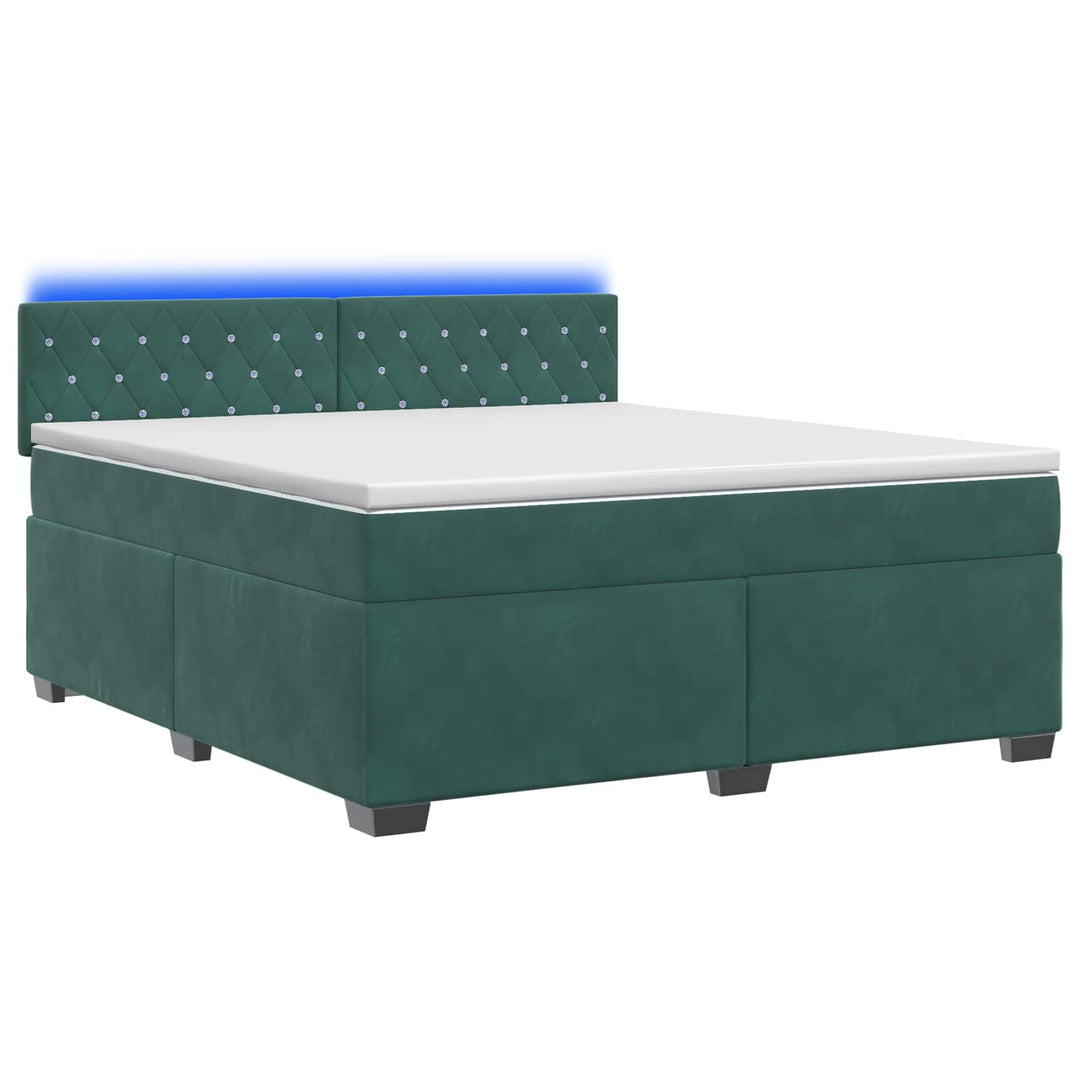 Box Spring Seng med Madras og LED Mørkegrøn 140 x 190 cm Velour