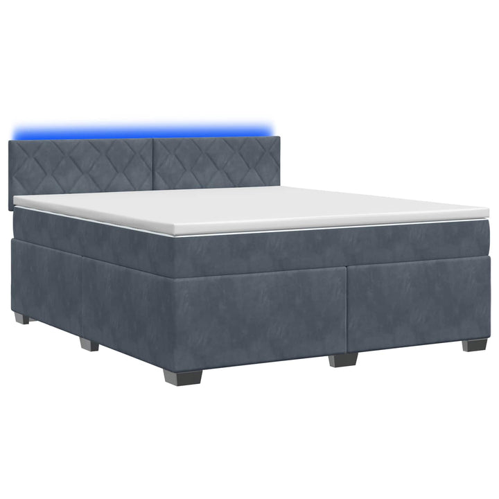 Box Spring Seng med Madras og LED Mørkegrå 140 x 190 cm Velour