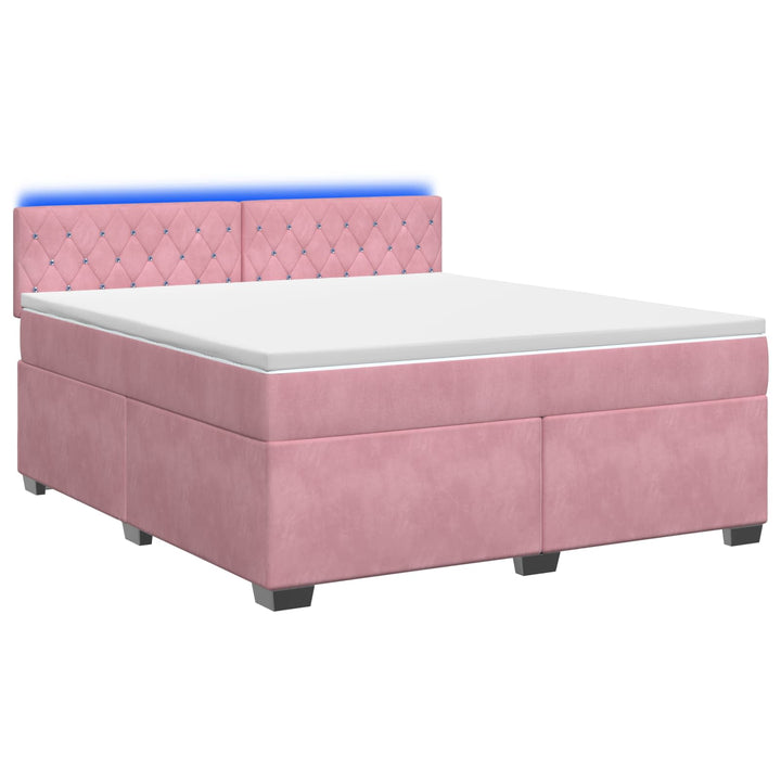 Box Spring Seng med Madras og LED Lyserød 140 x 200 cm Velour