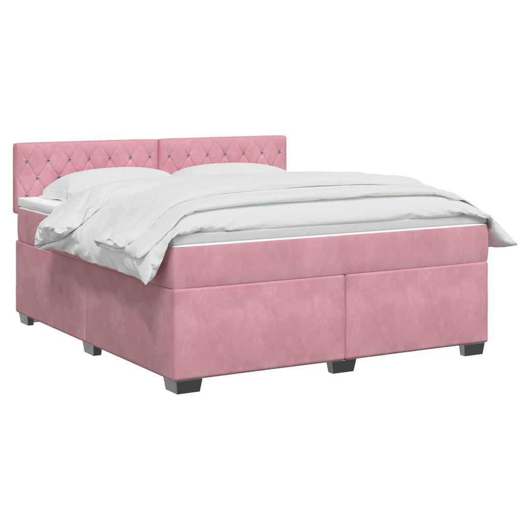 Box Spring Seng med Madras og LED Lyserød 140 x 200 cm Velour