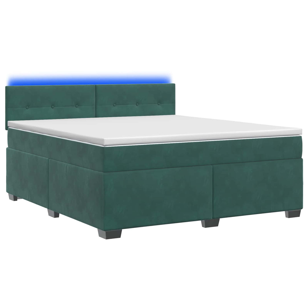 Box Spring Seng med Madras og LED Mørkegrøn 140 x 200 cm Velour