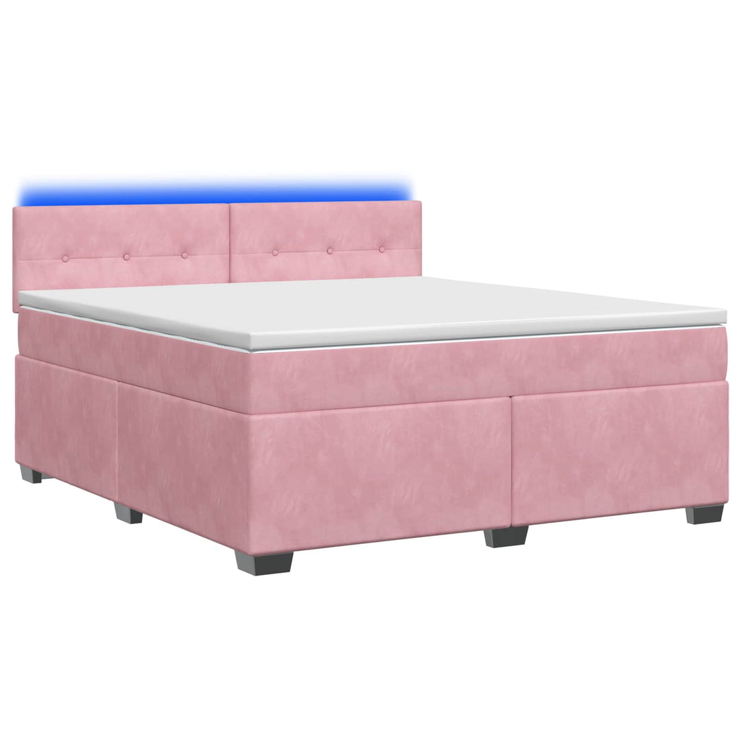 Box Spring Seng med Madras og LED Lyserød 140 x 200 cm Velour
