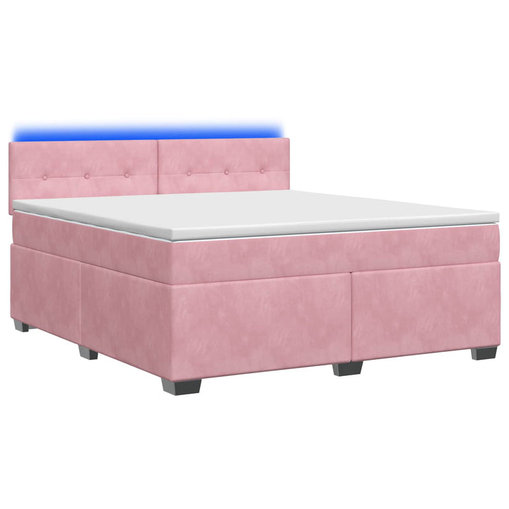 Box Spring Seng med Madras og LED Lyserød 140 x 200 cm Velour