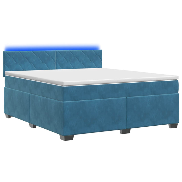 Box Spring Seng med Madras og LED Blå 140 x 200 cm Velour
