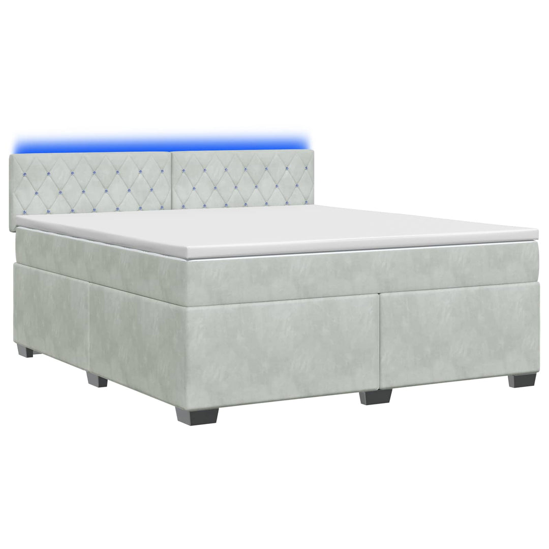 Box Spring Seng med Madras og LED Lysegrå 160 x 200 cm Velour