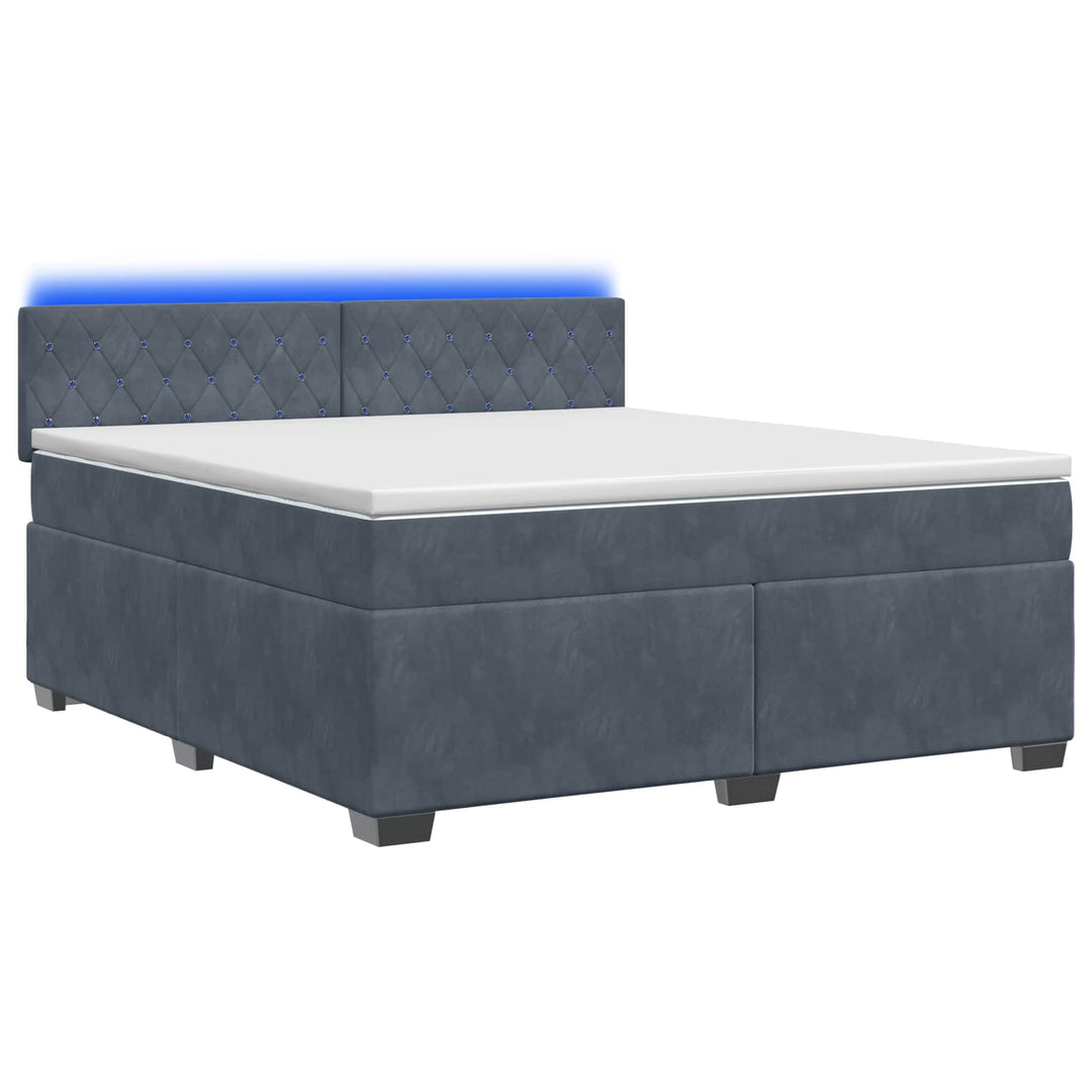 Box Spring Seng med Madras og LED Mørkegrå 160 x 200 cm Velour