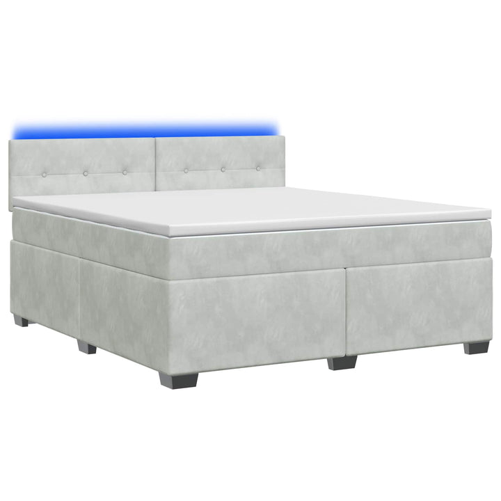 Box Spring Seng med Madras og LED Lysegrå 160 x 200 cm Velour