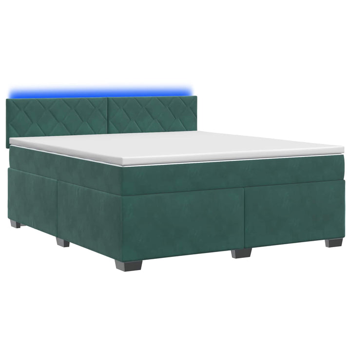 Box Spring Seng med Madras og LED Mørkegrøn 160 x 200 cm Velour