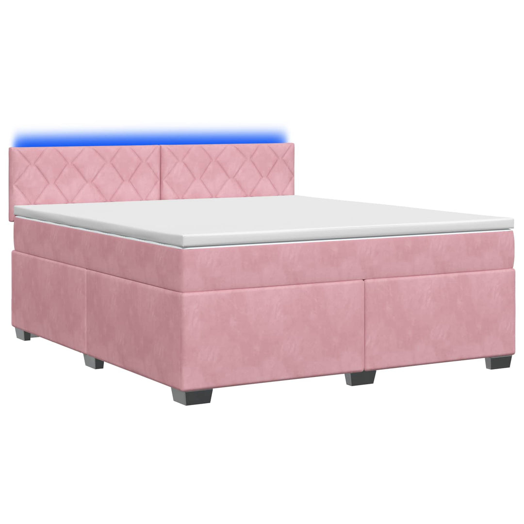 Box Spring Seng med Madras og LED Lyserød 160 x 200 cm Velour