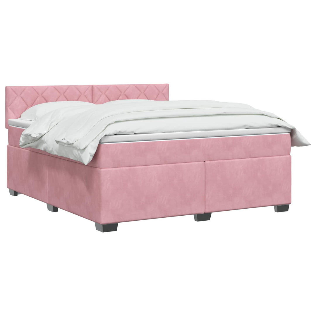 Box Spring Seng med Madras og LED Lyserød 160 x 200 cm Velour