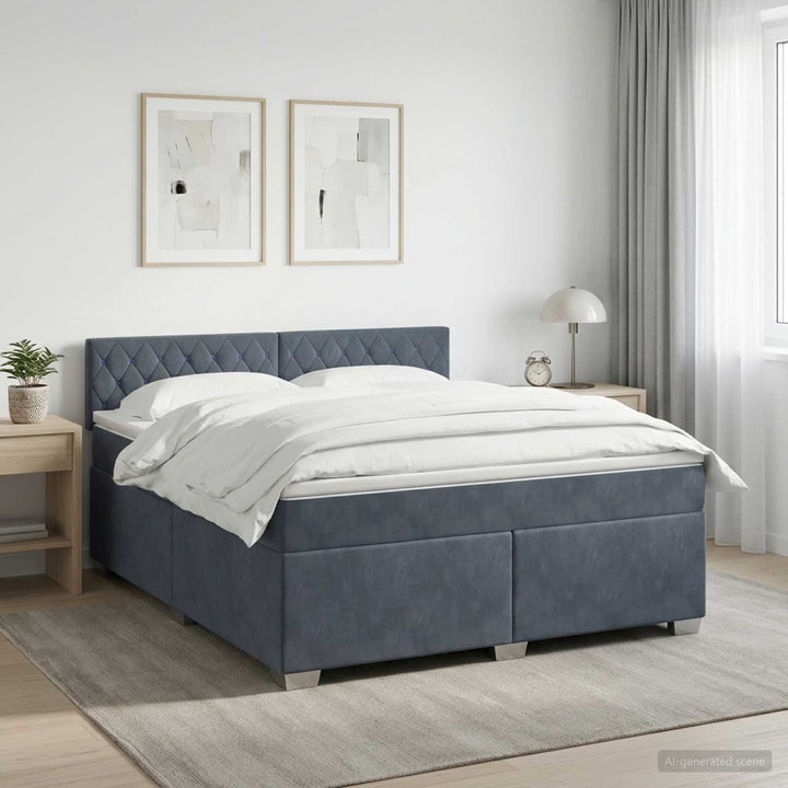 Box Spring Seng med Madras og LED Mørkegrå 160 x 200 cm Velour