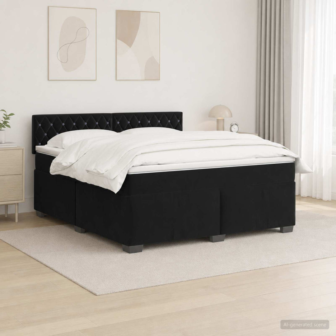 Box Spring Seng med Madras og LED Sort 140 x 200 cm Velour