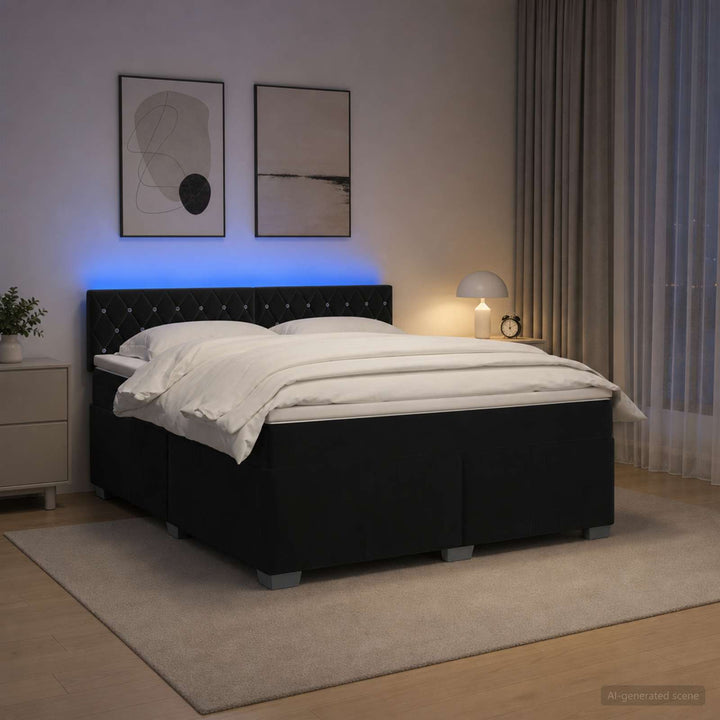 Box Spring Seng med Madras og LED Sort 140 x 190 cm Velour