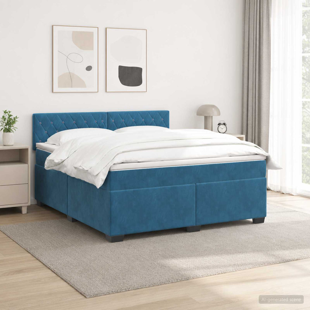 Box Spring Seng med Madras og LED Blå 140 x 200 cm Velour