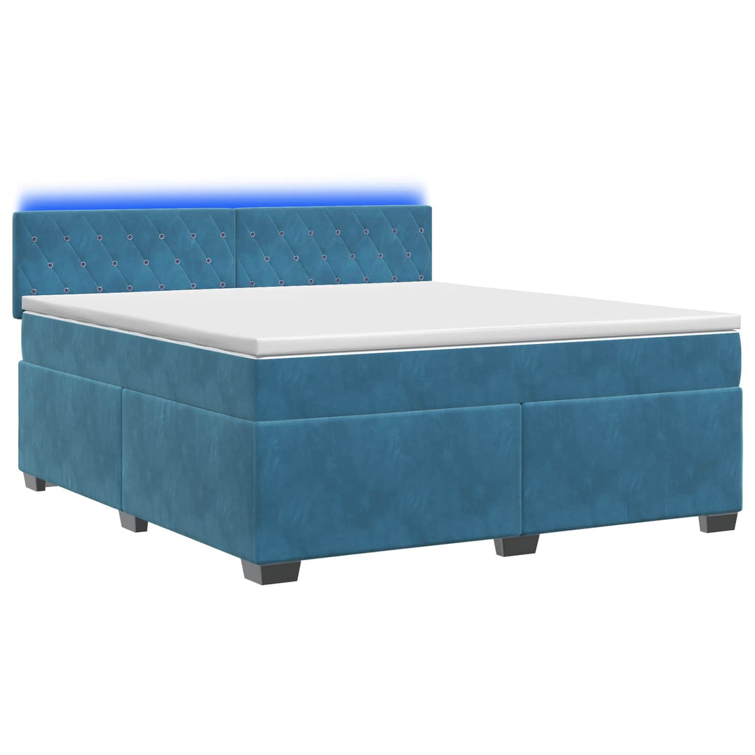 Box Spring Seng med Madras og LED Blå 180 x 200 cm Velour