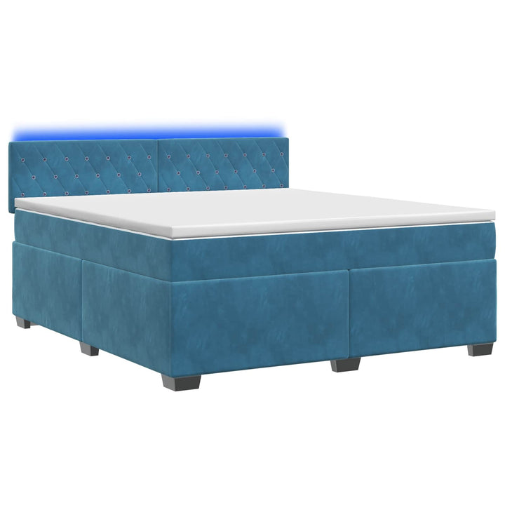 Box Spring Seng med Madras og LED Blå 180 x 200 cm Velour
