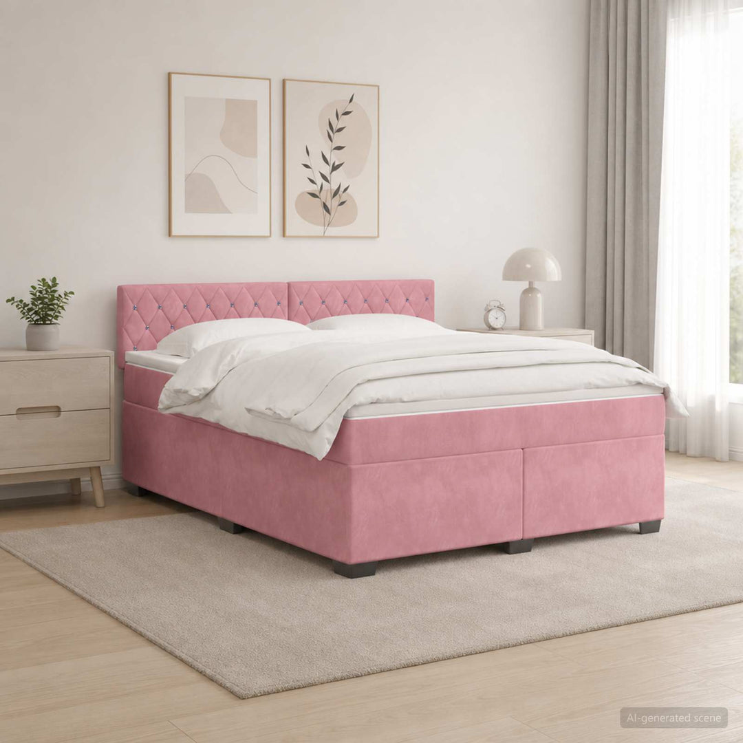 Box Spring Seng med Madras og LED Lyserød 140 x 200 cm Velour