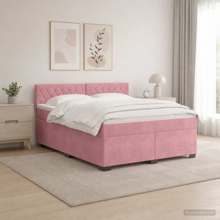 Box Spring Seng med Madras og LED Lyserød 140 x 200 cm Velour