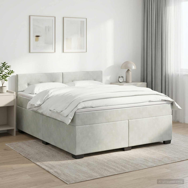 Box Spring Seng med Madras og LED Lysegrå 180 x 200 cm Velour