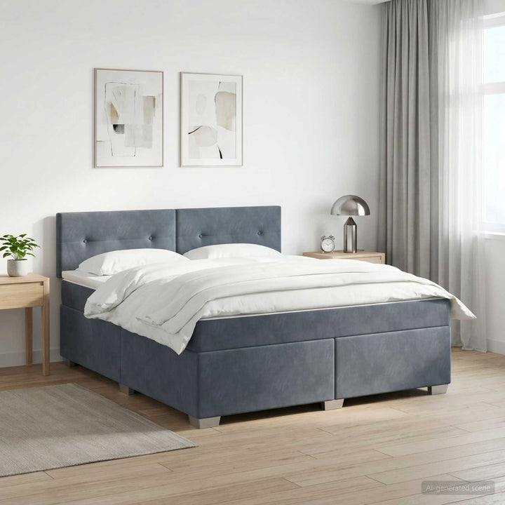 Box Spring Seng med Madras og LED Mørkegrå 140 x 200 cm Velour