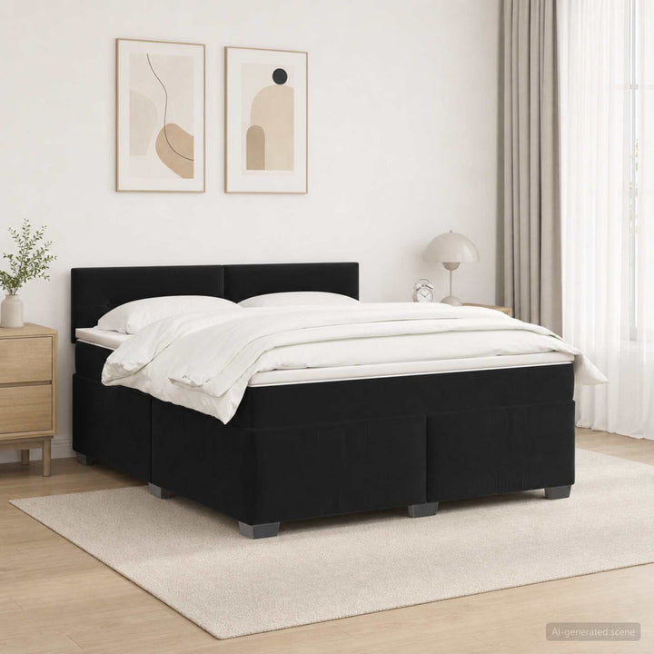 Box Spring Seng med Madras og LED Sort 140 x 200 cm Velour