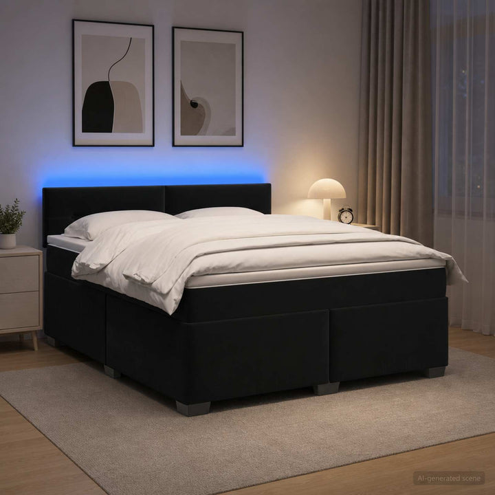 Box Spring Seng med Madras og LED Sort 140 x 190 cm Velour