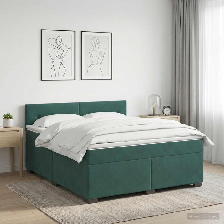 Box Spring Seng med Madras og LED Mørkegrøn 140 x 200 cm Velour