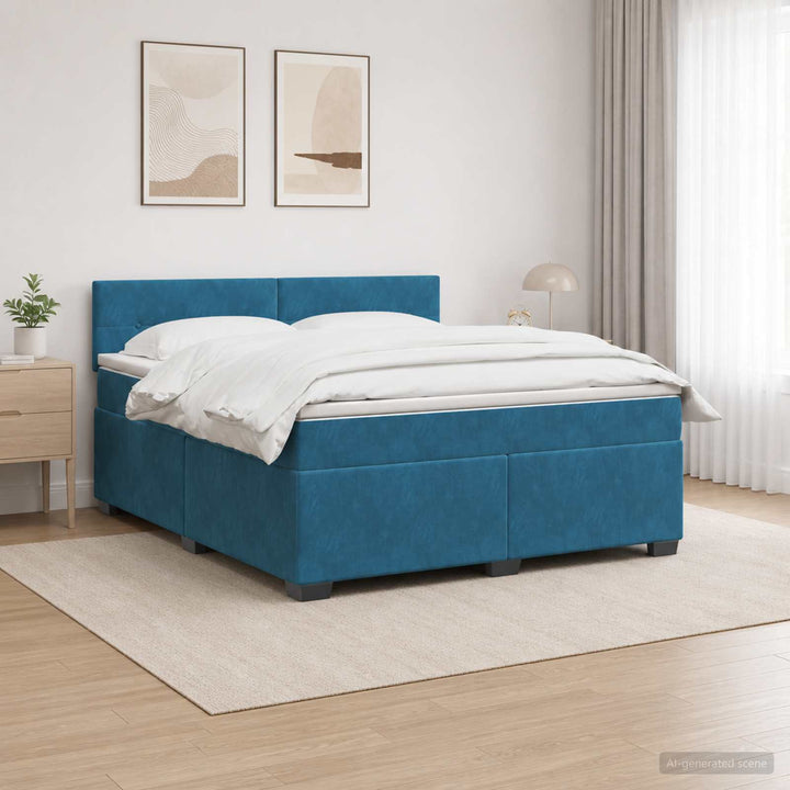 Box Spring Seng med Madras og LED Blå 140 x 200 cm Velour