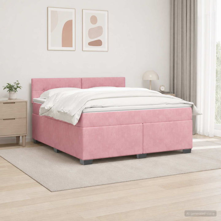 Box Spring Seng med Madras og LED Lyserød 160 x 200 cm Velour