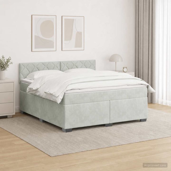 Box Spring Seng med Madras og LED Lysegrå 140 x 200 cm Velour