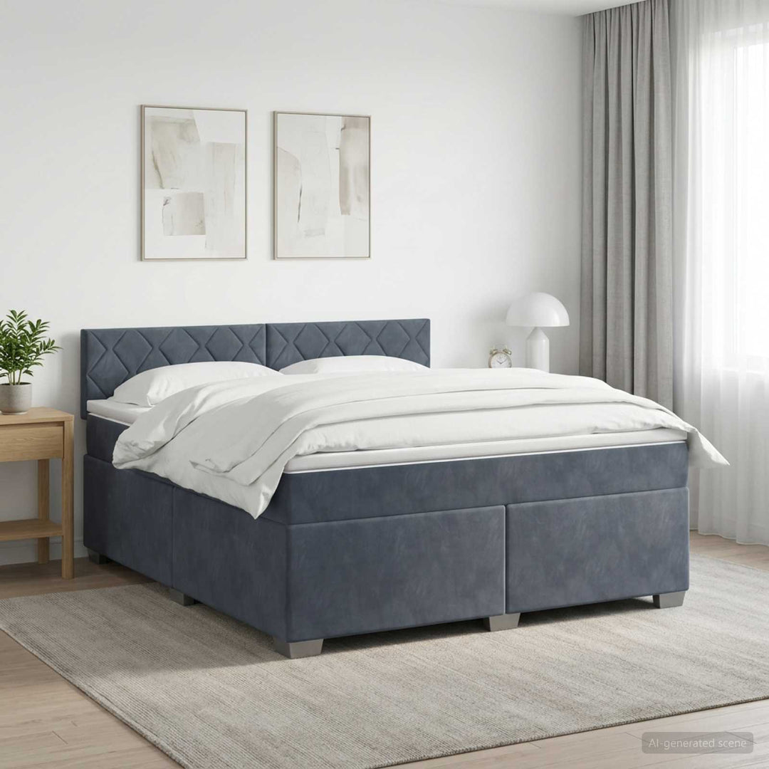 Box Spring Seng med Madras og LED Mørkegrå 140 x 190 cm Velour