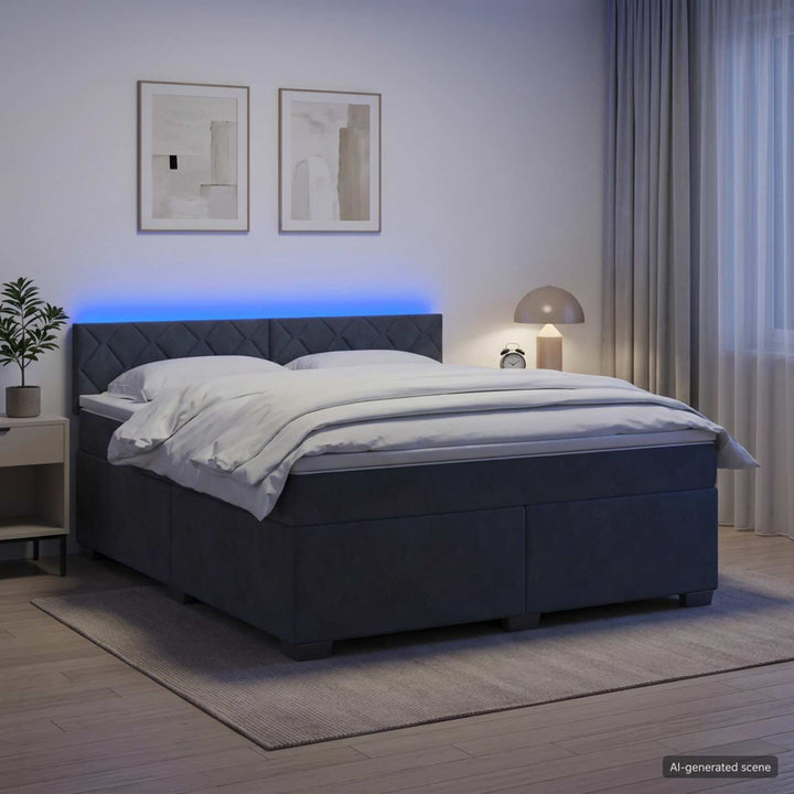 Box Spring Seng med Madras og LED Mørkegrå 140 x 190 cm Velour
