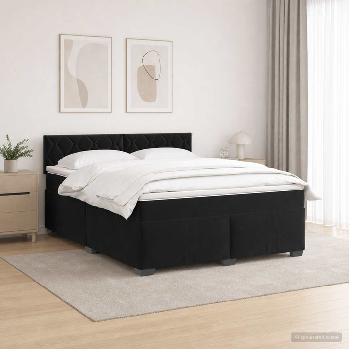 Box Spring Seng med Madras og LED Sort 140 x 190 cm Velour